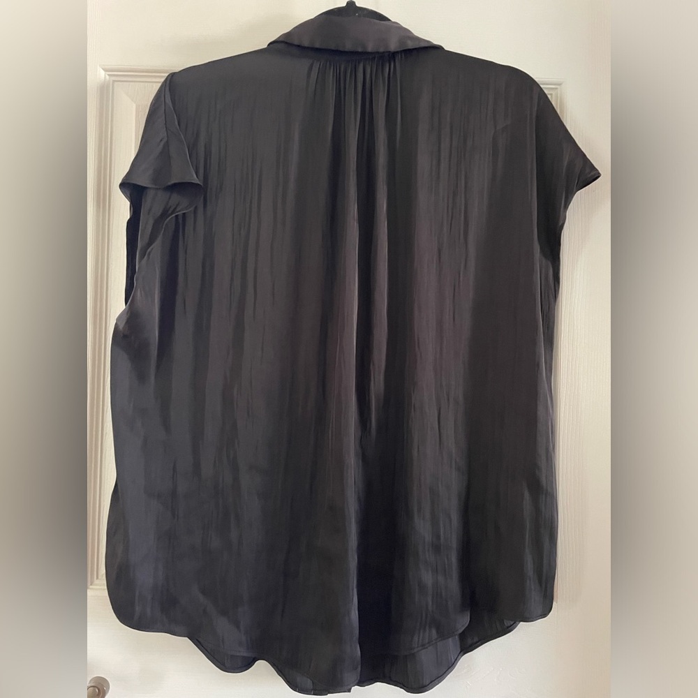 Worthington Classic Short Sleeve Black Satin Button Down Blouse - Picture 3 of 3